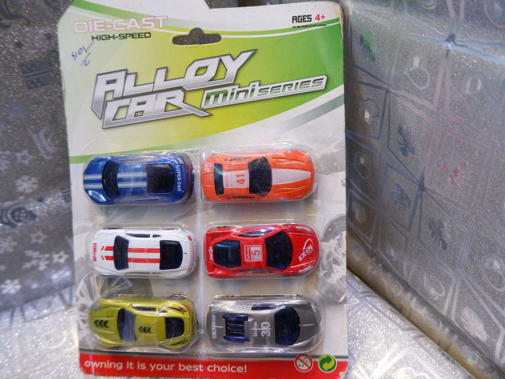 set of six die-cast alloy toy cars in a mini series package