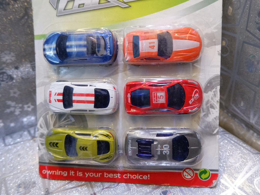 set of six die-cast alloy toy cars in a mini series package